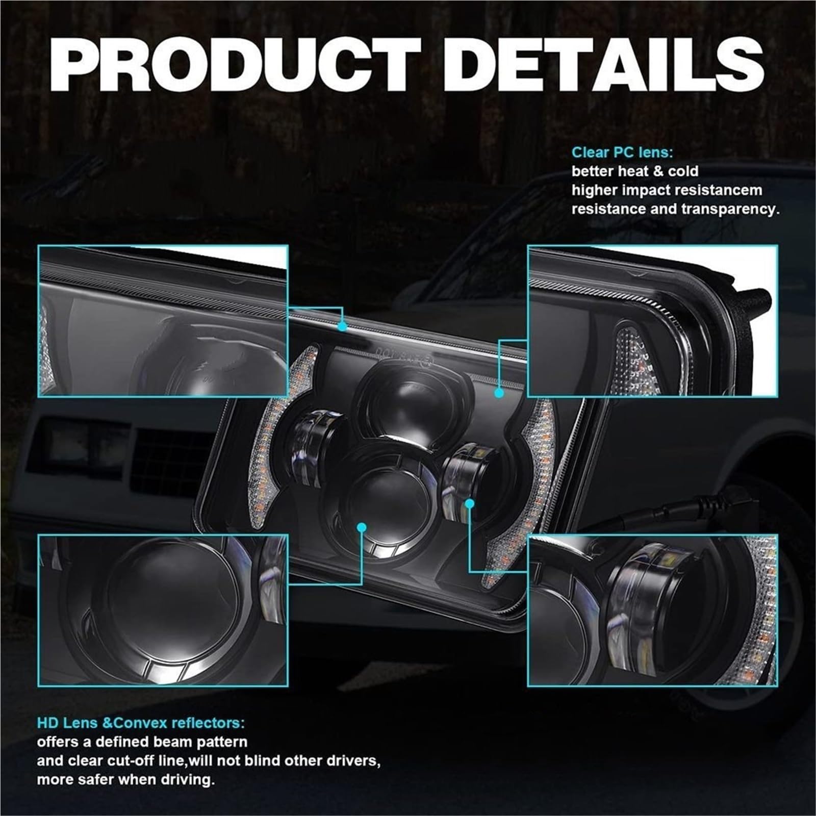 Reflektor LED 4x6 Części pasujące do reflektorów | 5x7 7x6 Wodoodporny Hi Lo Beam Biały Bursztynowy DRL(1pc 5x7)