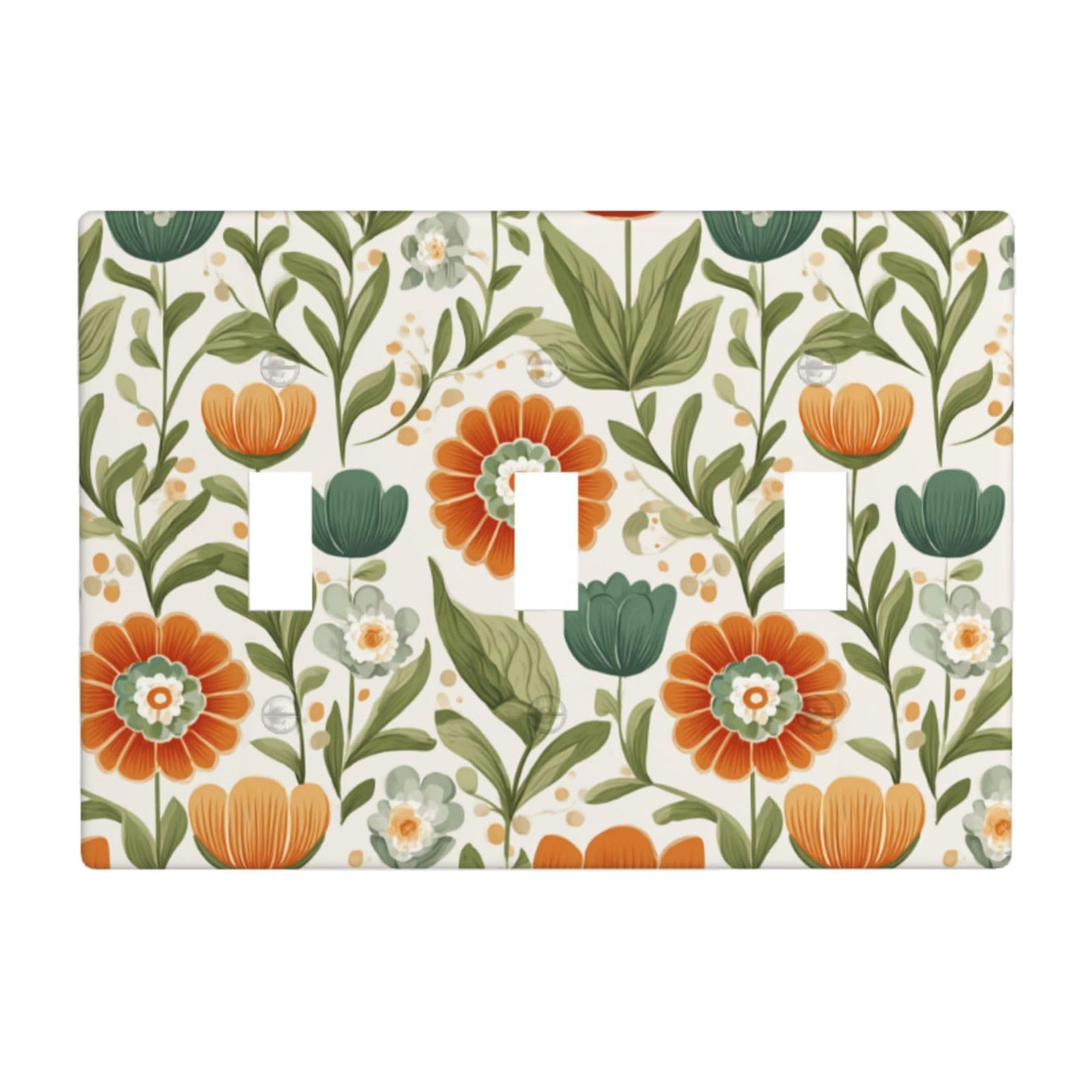 Woshuwo White Retro Floral Mandala Tulips And Daisies Light Switch Covers 3 Gang Triple Toggle Wall Plate Switchplate Electrical Faceplate For Bathroom Kitchen Bedroom Decor
