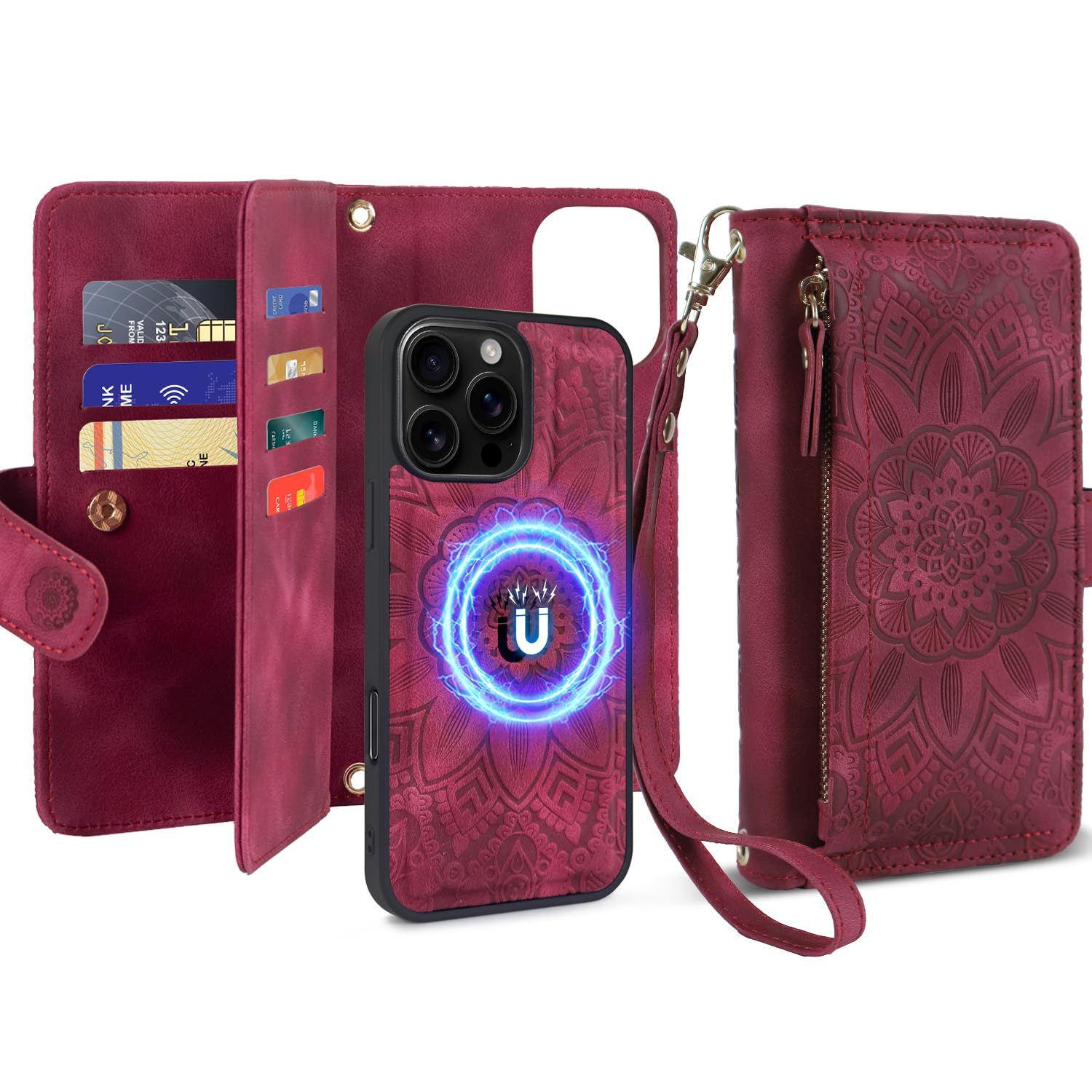 Harryshell for iPhone 15 Pro 6.1 inch Detachable Magnetic Case Wallet,Compatible with Magsafe Wireless Charging, [ RFID Blocking ] Card Slots, Cash