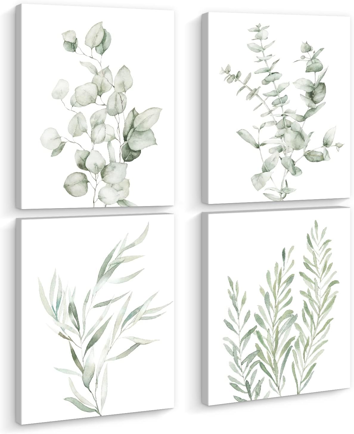 ARTINME Framed Botanical Painting Wall Art- Set of 4 8x10 Neutral Canvas Prints- Eucalyptus Wall Decor for Living Room, Kitchen, Bedroom, Bathroom, Office
