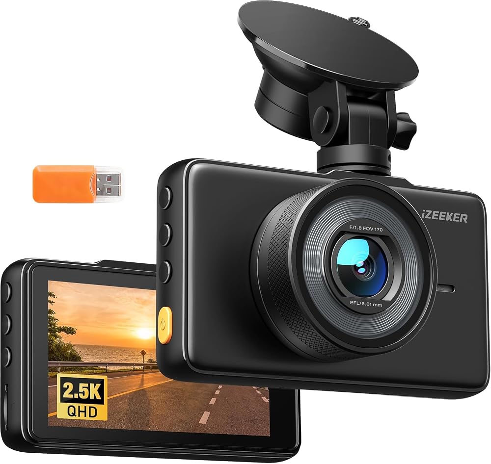 iZEEKER 2.5K Dash Cam Front, 1440P QHD Car Camera with 3" IPS Display | Night Vision, WDR, 170°Wide Angle, Loop Recording, G-Sensor, 24H Parking Mode, Easy Install, Portable, No SD Card