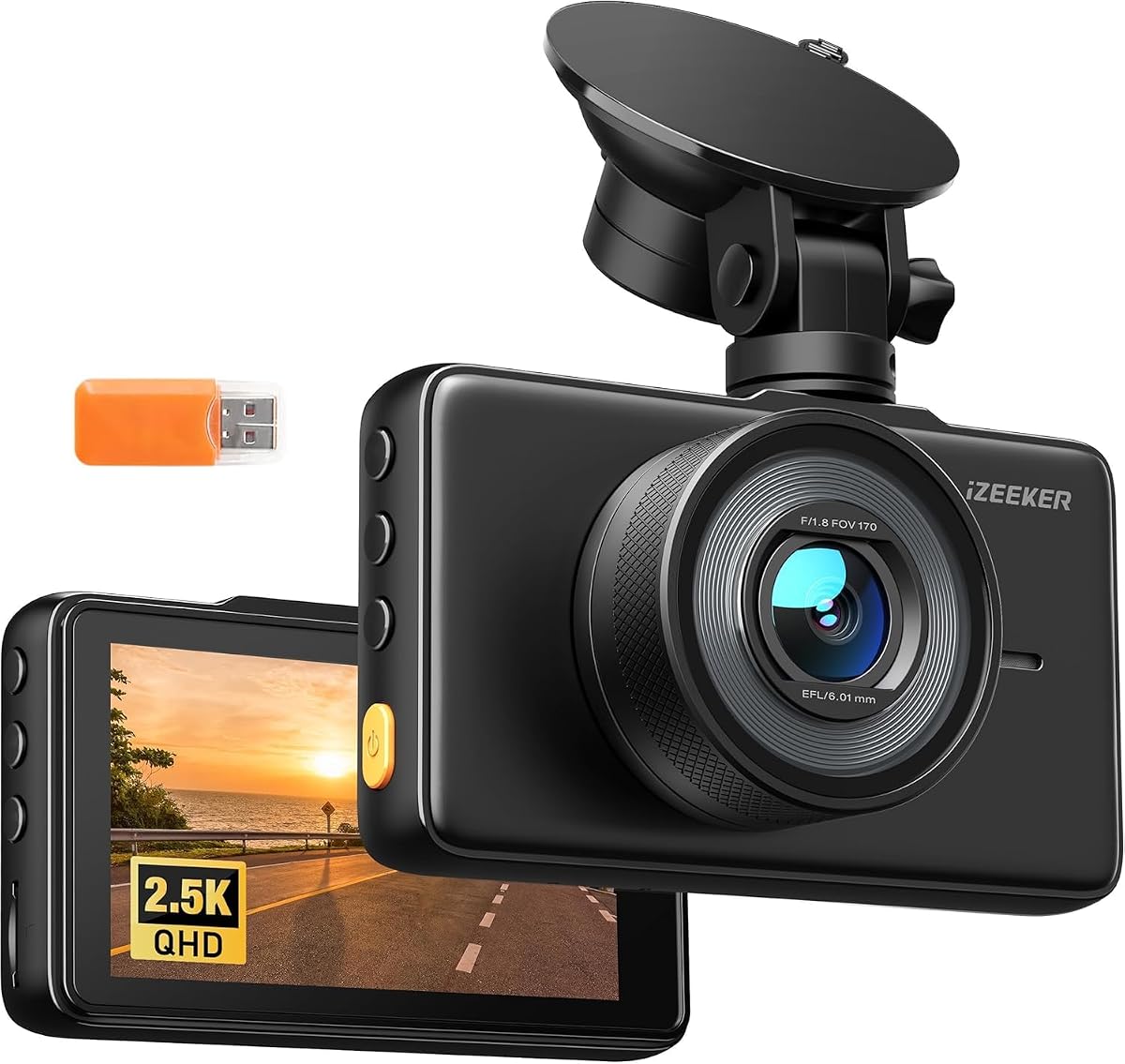 iZEEKER 2.5K Dash Cam, 1440P QHD Car Camera with Free 32GB Card, 3" IPS Display, Night Vision, WDR, 170°Wide Angle, Loop Recording, G-Sensor Emergency Recording, 24H Parking Mode, Type C