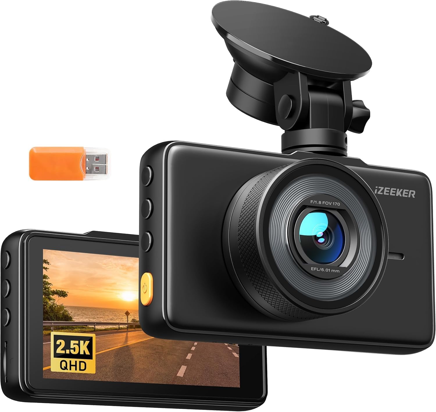iZEEKER 2.5K Dash Cam, 1440P QHD Car Camera with Free 32GB Card, 3" IPS Display, Night Vision, WDR, 170°Wide Angle, Loop Recording, G-Sensor Emergency Recording, 24H Parking Mode, Type C