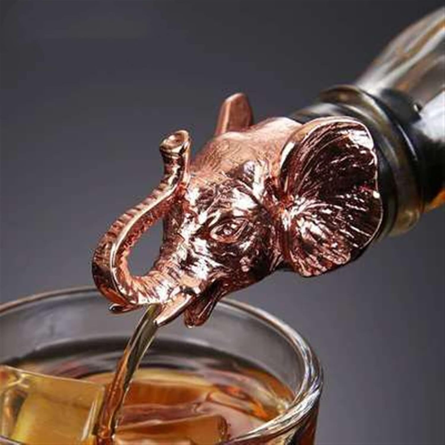 Animal Design Pourer for Wine Bottles, Liquor & Whiskey Bottle Pourer, Seal Plug - 1 pc (Rose Gold, Elephant)