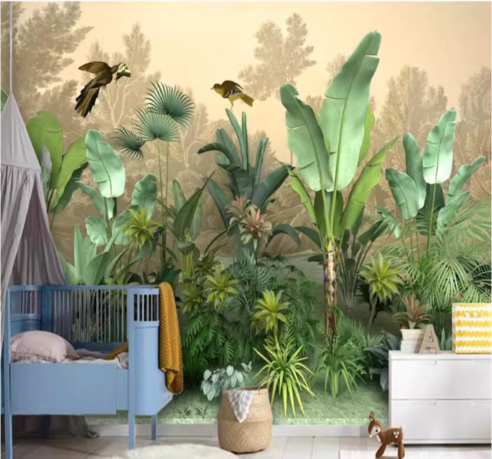 Fresh Tropical Jungle Plants Landscape 3D Wallpaper Easy Install Feature Office Living Room Sofa Bedroom TV Background Wall Decoration-400cm×280cm
