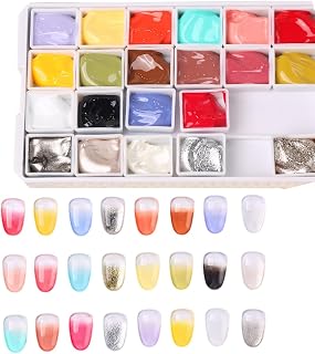 Pudding Gel Nail Set - Manicure Accessories, Multi-Color Patt Gels Design | Creative Gradient Nail Gel Kit - Professional Beauty Products | 24 Shade Smearing Paint Palette for Nail Design Inklusive Dot