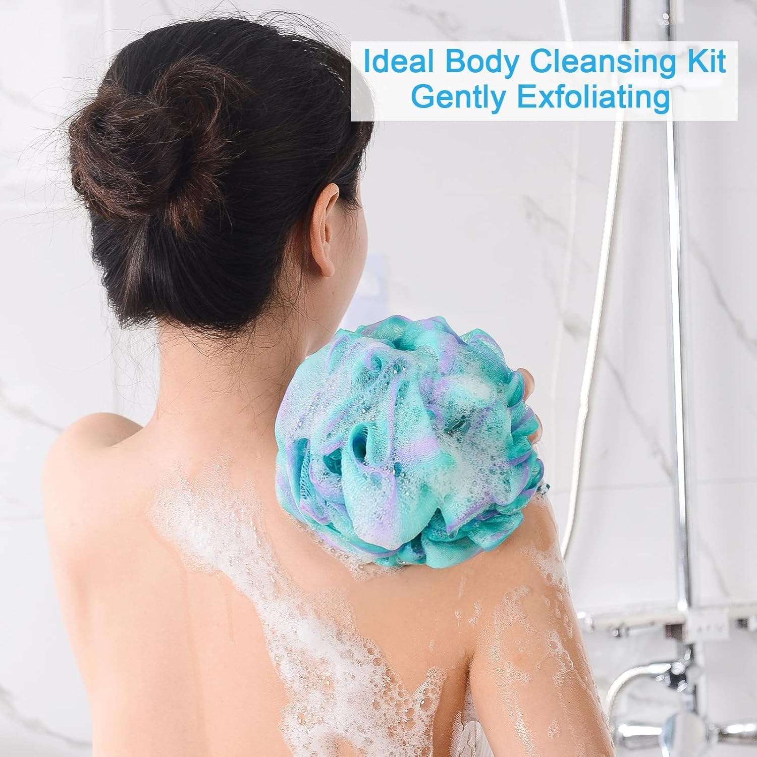 Mesh Bath Pouf, Soft Shower Loofah Sponge, Blue
