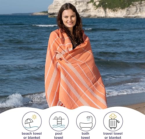 Miniatura 6 de PADISHAHHOME Toalla de playa turca de gran tamaño, 38 x 71 pulgadas, 100% algodón turco, sin arena, de secado rápido, toalla turca extra grande,