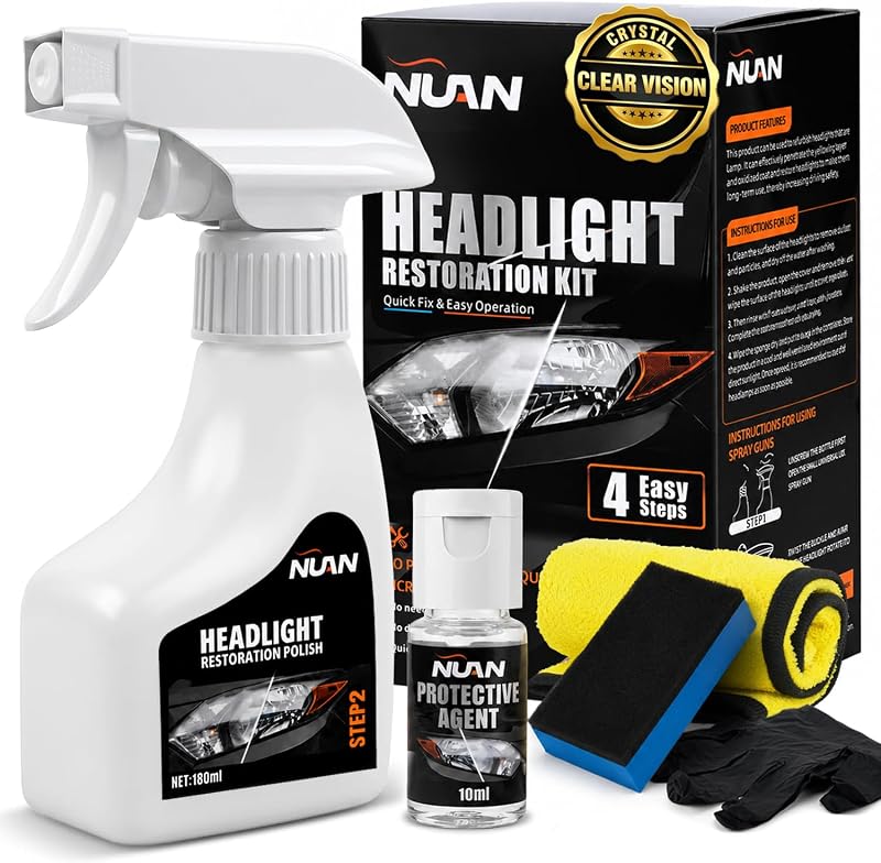 Kit de restauração de faróis NUAN com líquido protetor – 5 componentes