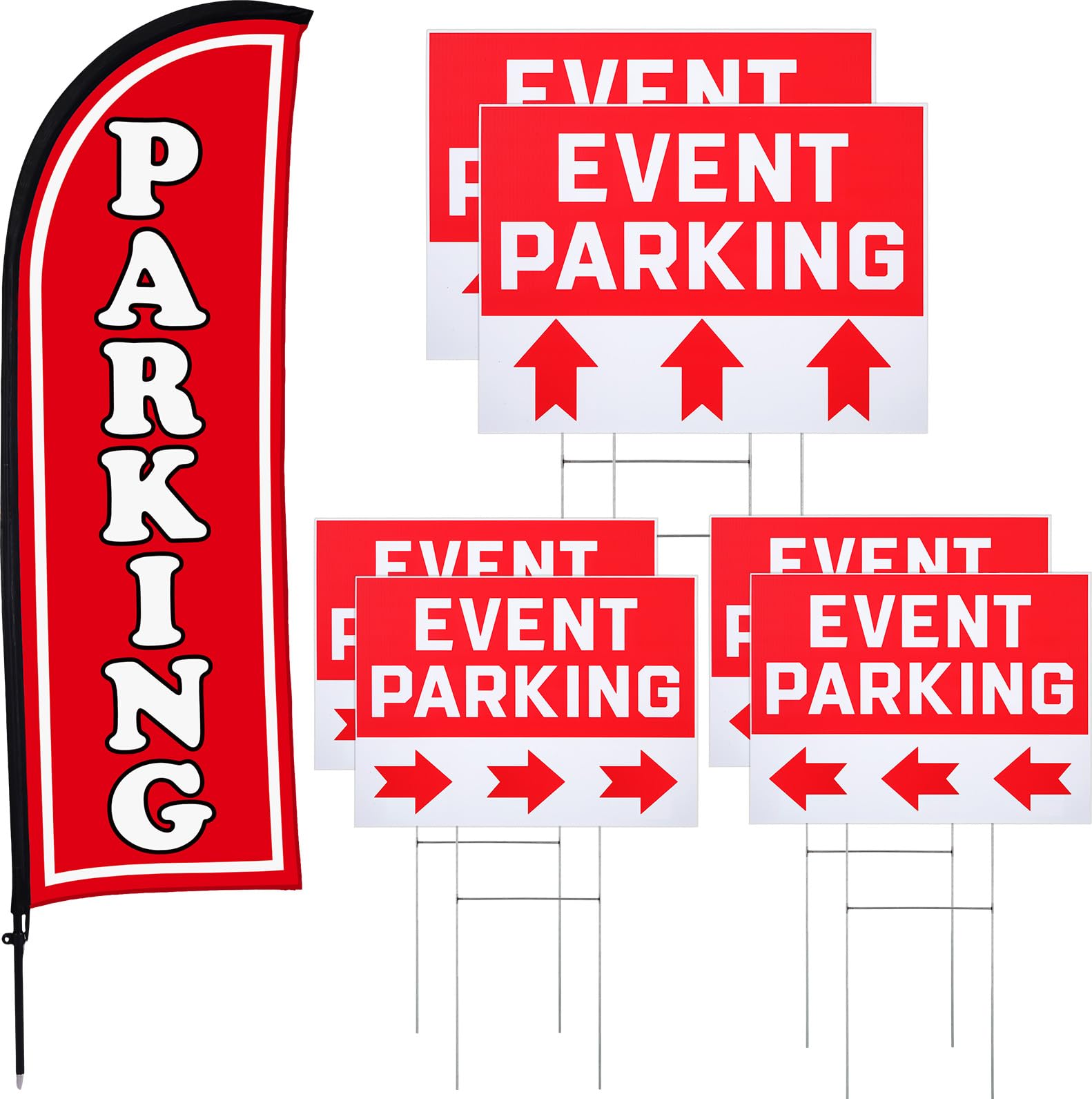 Hahafelt Parking Sign Set 1 Pack Feather Flag 6 Pack Double Sided Event Parking Arrows Signs with Metal Stakes for Yard Outside, Business Advertising, Directional Signage(Red) — image 1