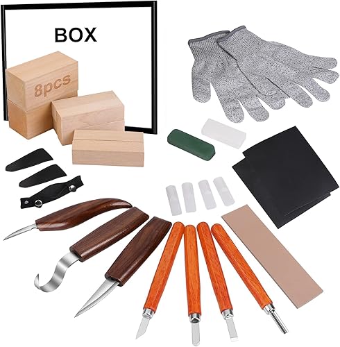 Miniatura 8 de Juego de herramientas de tallado de madera, kit de cuchillos de detalle para principiantes, 3 cuchillos de corte y 4 cuchillos de tallado de madera