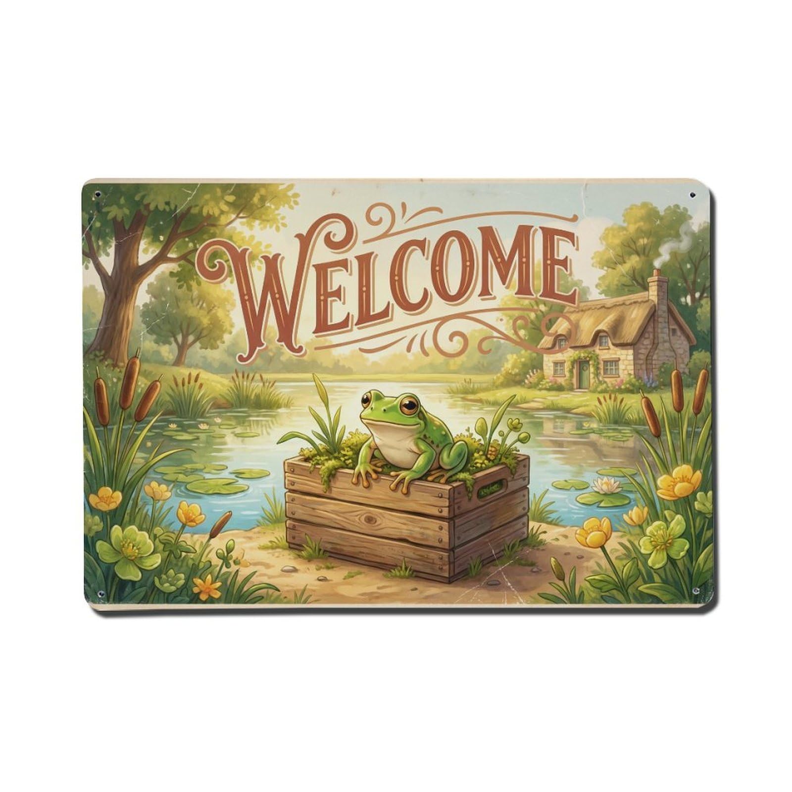 Vintage Welcome Frog Bright Moments Metal Tin Sign
