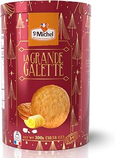 St Michel Christmas La Grande Galette Butter Cookies with Sea Salt - Authentic French Festive Tin 300g