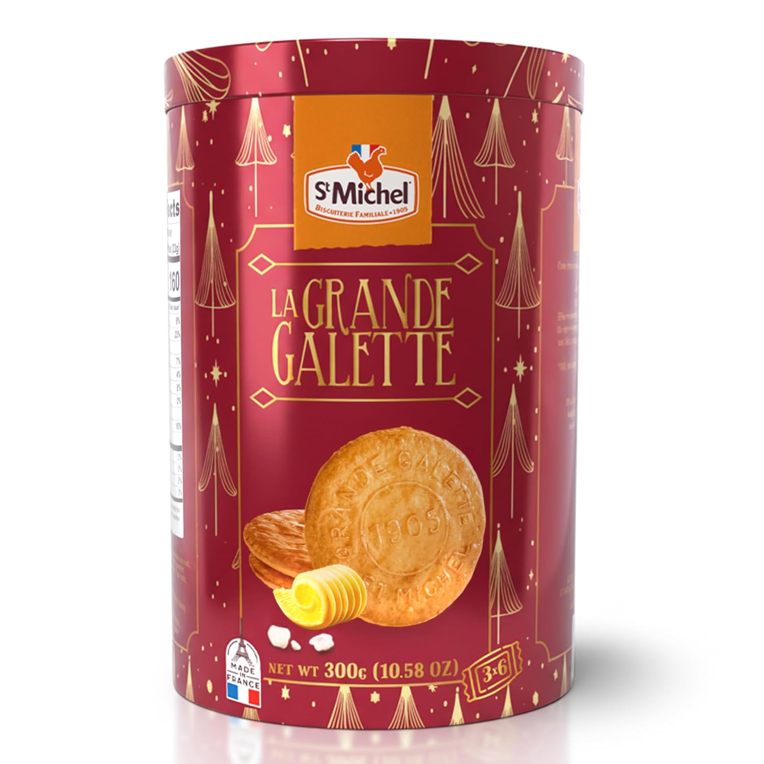 St Michel Christmas La Grande Galette Butter Cookies with Sea Salt - Authentic French Festive Tin 300g