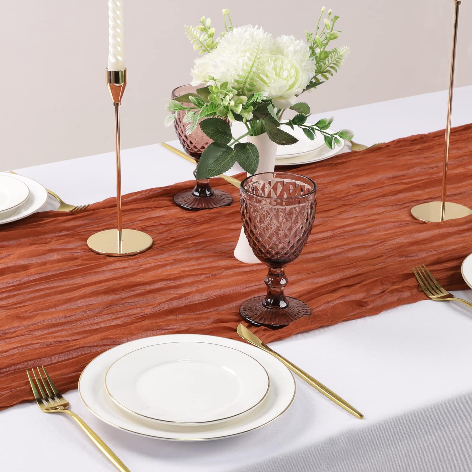 LVEFIT 4PCS Terracotta Cheesecloth Table Runner 13.3ft Long Gauze Table Runner Rustic Wedding Cheese Cloths Decor for Wedding Bridal Baby Shower Birthday Party Wedding Decorations Boho Table Runner