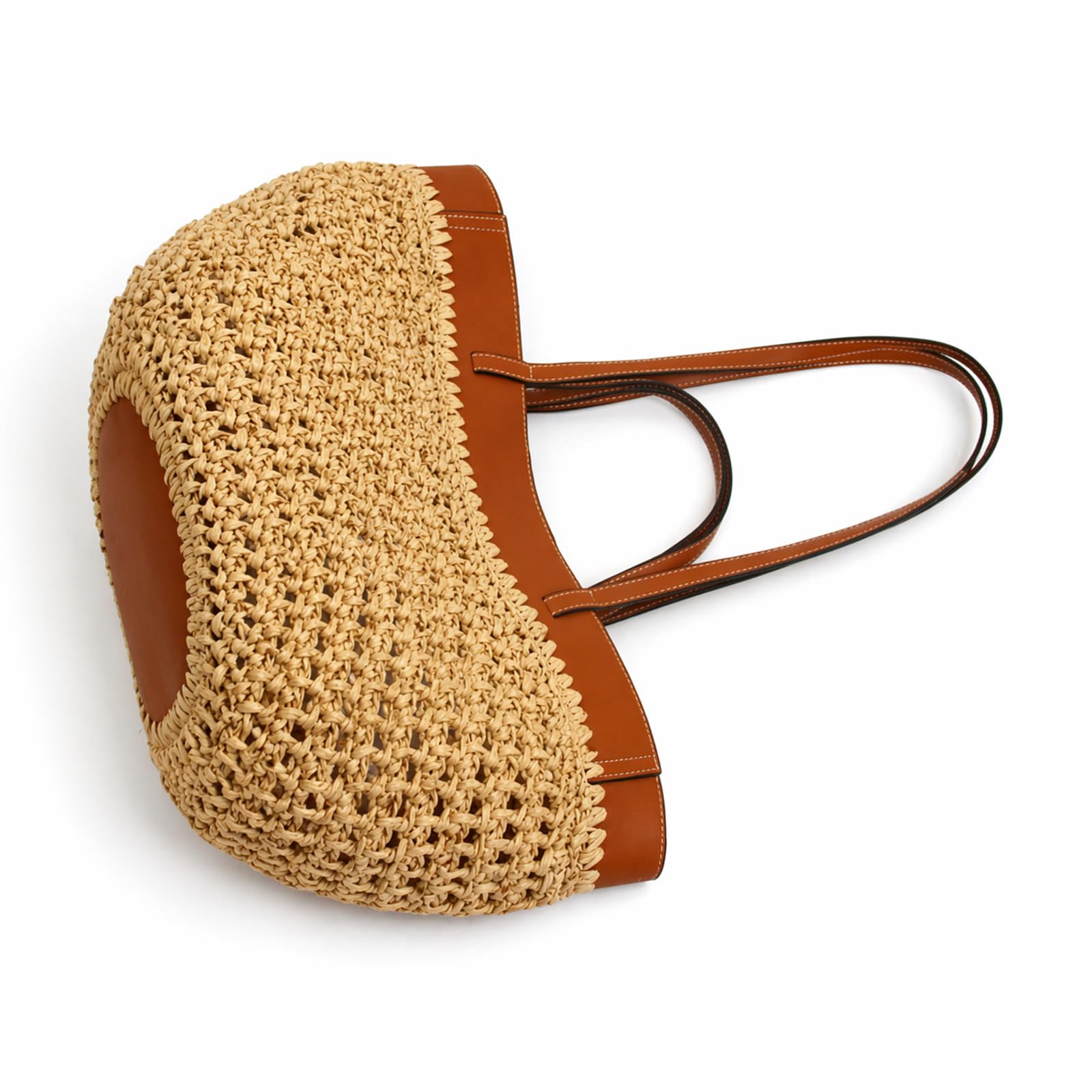 Borsa tote in paglia con manici lunghi, trama tessuta a mano e spaziosa conservazione quotidiana per spiaggia e shopping, borsa tote in paglia intrecciata a mano, capiente manico lungo per pendolari e