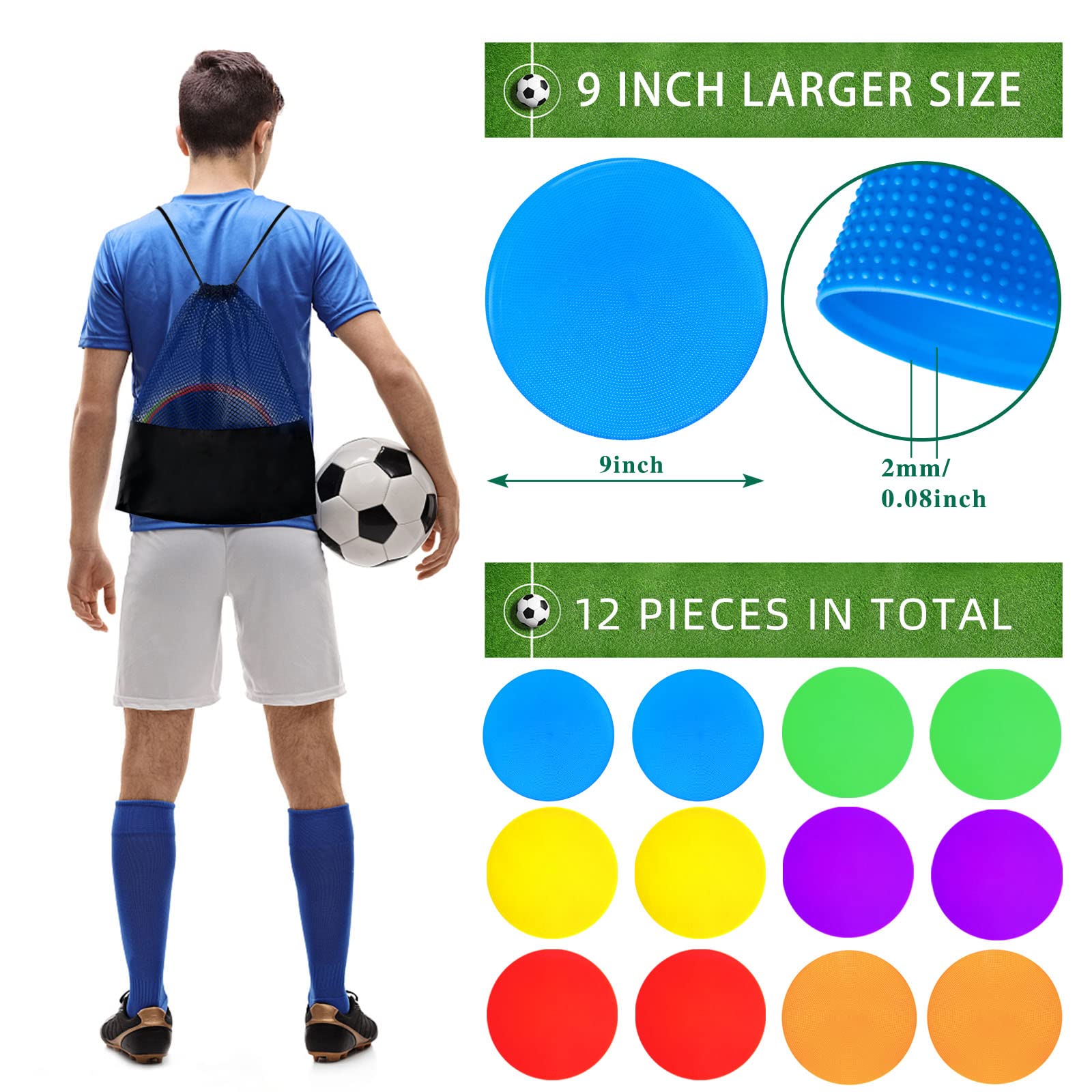 Lot de 12/24 marqueurs en plastique antidérapant de 10,2 cm/22,9 cm - Marqueurs d'entraînement d'agilité - Cônes pour football, basket-ball, football, école, exercice, gym, danse, pratique - 6