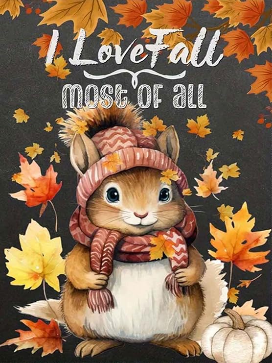 Autumn Squirrel Diamond Art Kits for Adults,5D Full Round