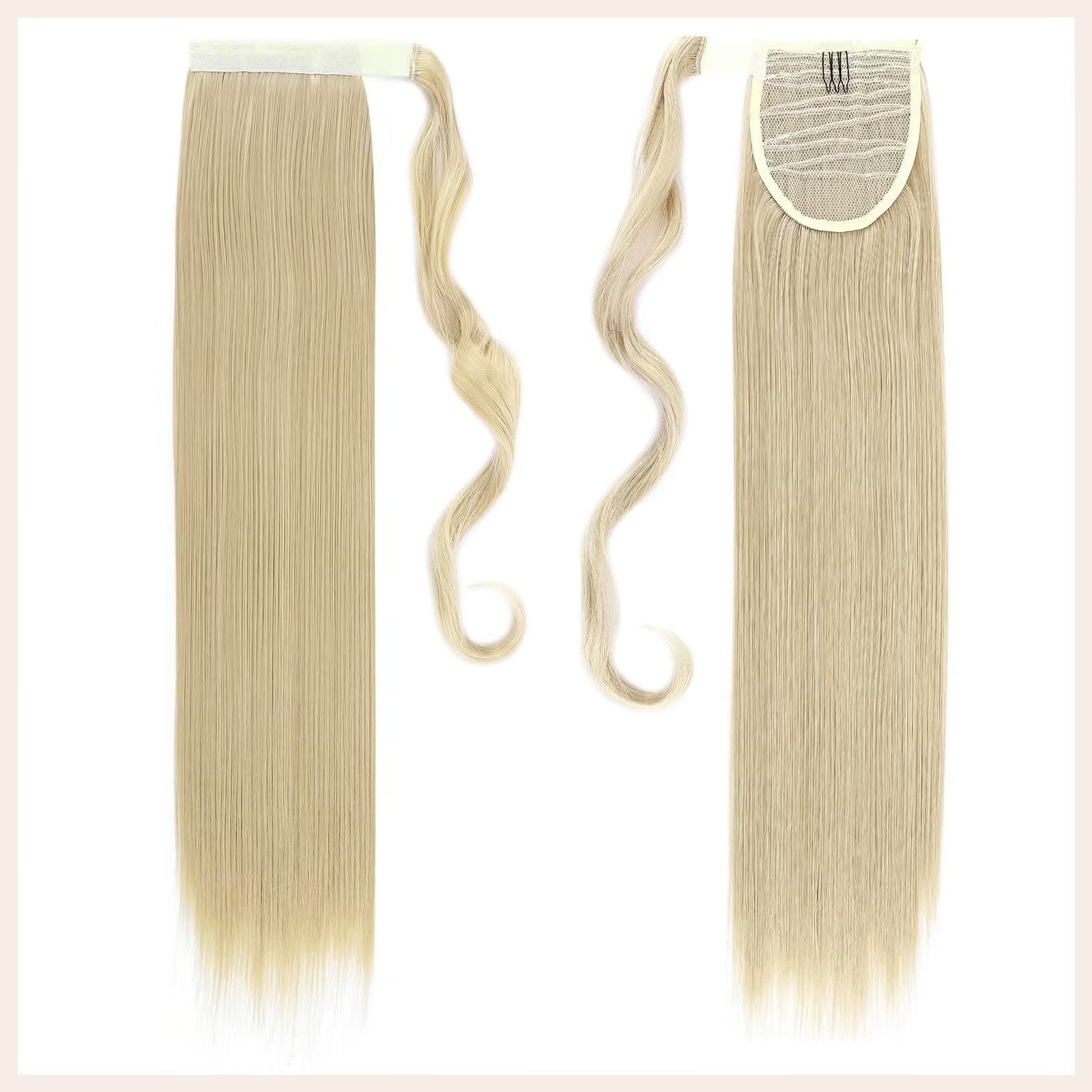 TESS Clip in Ponytail Extension Blonde 23",Hair Extensions Ponytail Synthetic Wrap Around Long Straight Fake Pony Tails Hair Pieces for Women(#24/613) - Image 2