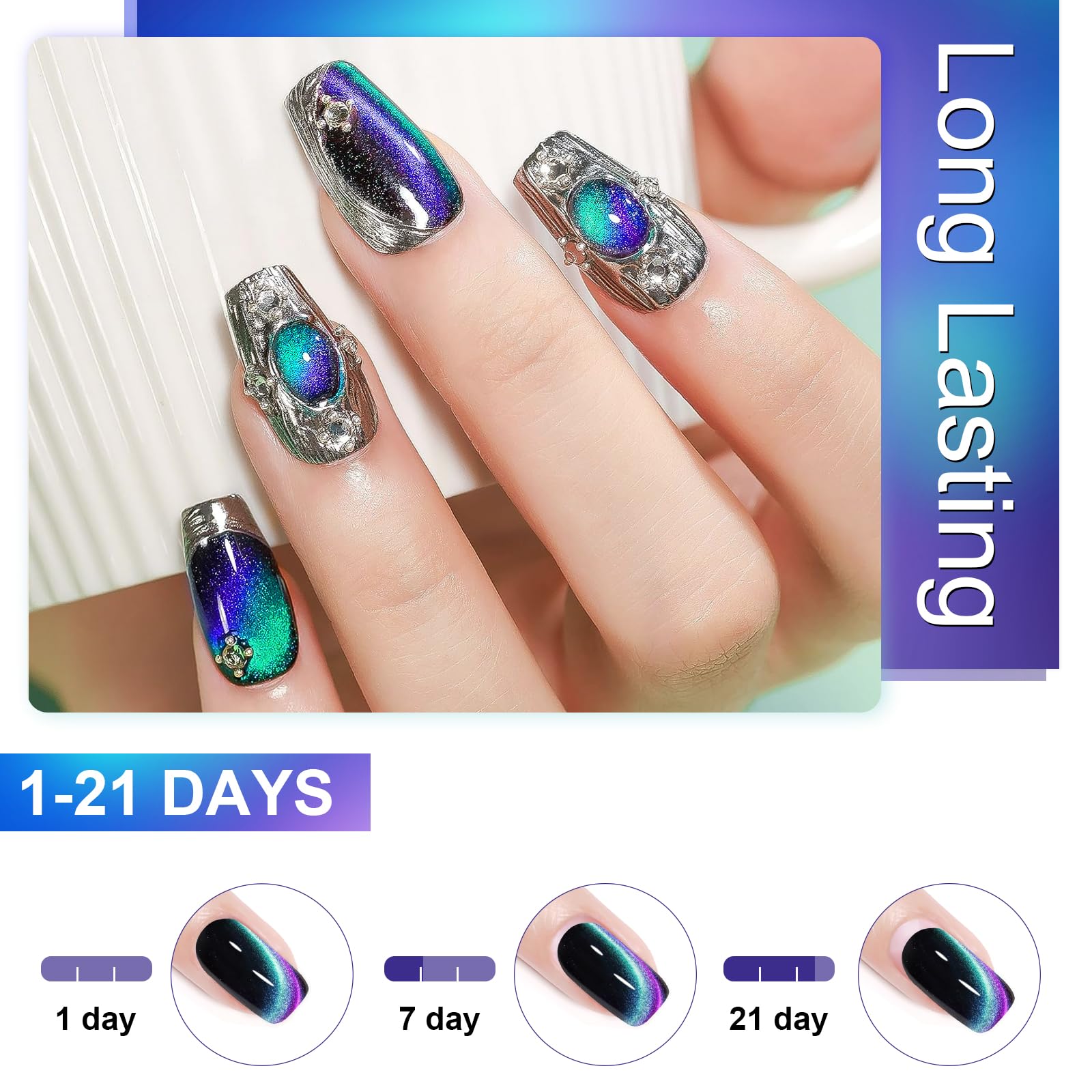 INPING Semi-Permanent Nail Polish, TPO-FREE HEMA-FREE, Aurora Cat's Eye Semi-Permanent Nail Polish with Magnet, UV LED Gel Nail Polis for Women Manicure Salon, 7 ml — view 6