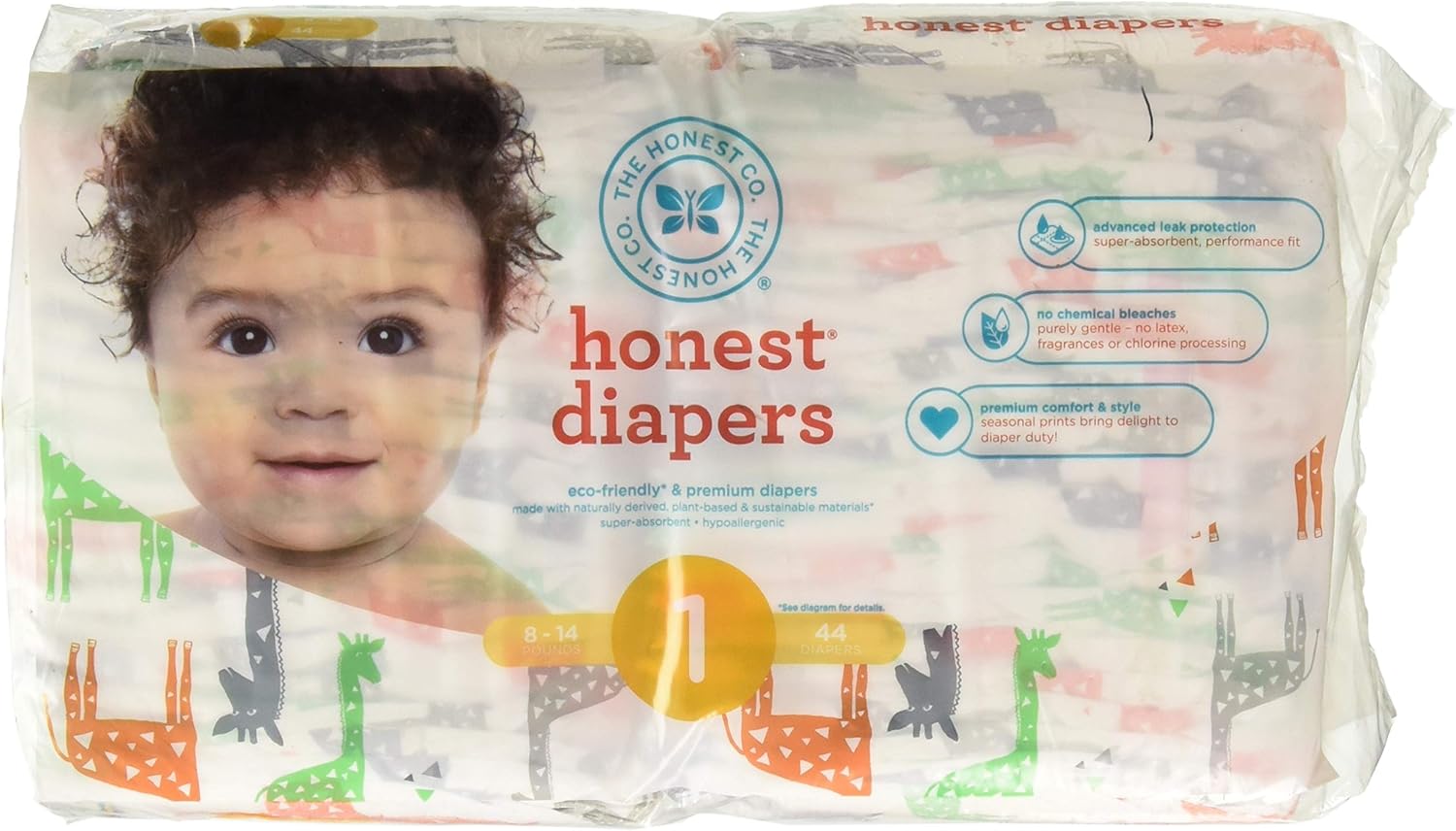 The Honest Company Disposable Diapers, Giraffe, Size 1, 44