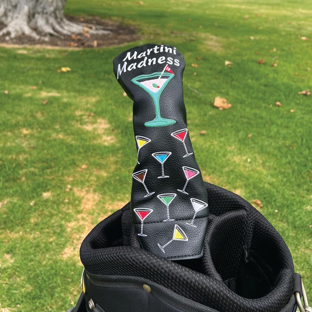 Giggle Golf 19th Hole Golf Headcovers – Cocktail Driver, Fairway, Hybrid, Blade & Mallet Covers & 3-Pack Set – Premium PU Leather, Embroidered Drinks Design, Gift for Women & Men.
