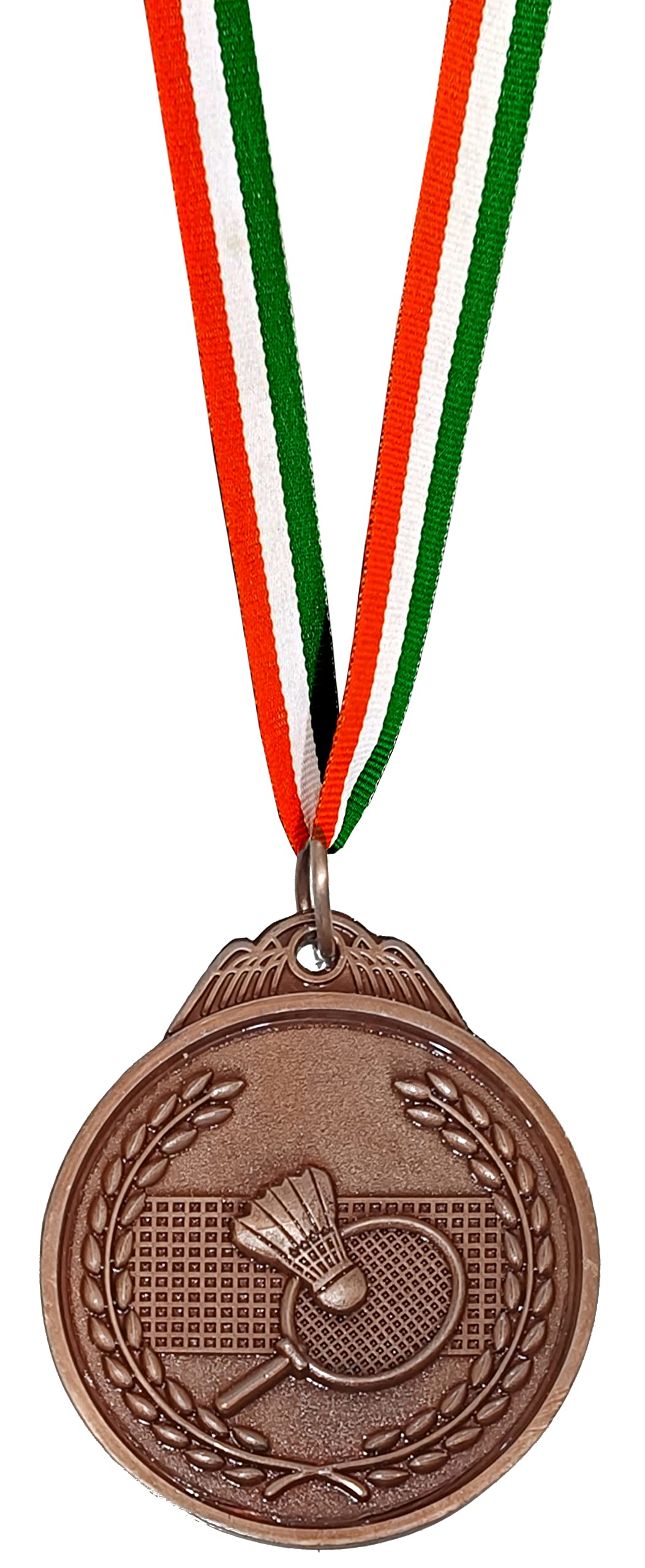 Be Win 3D Embossed Designed Badminton Gold Medal/Shuttle Cock Medal/Functions Medal 2.5" in, Thickness 4 MM with Tricolor Tag (3PCS Medals with TAG, Brown)-picture-11