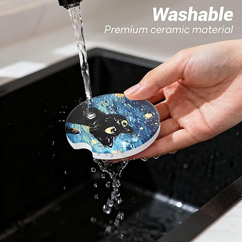 Miniatura 3 de Portavasos de cerámica para automóvil, paquete de 2, 2.56 pulgadas, antideslizante, absorbente, con base de corcho y muesca para los dedos,