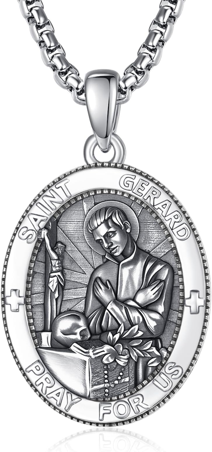 ADMETUS 925 Sterling Silver Patron Saint Medals, Amulet Pendant Necklace, Protection Jewellery Religious Gifts for Men with 2.5mm 22"+2" Rolo Chain