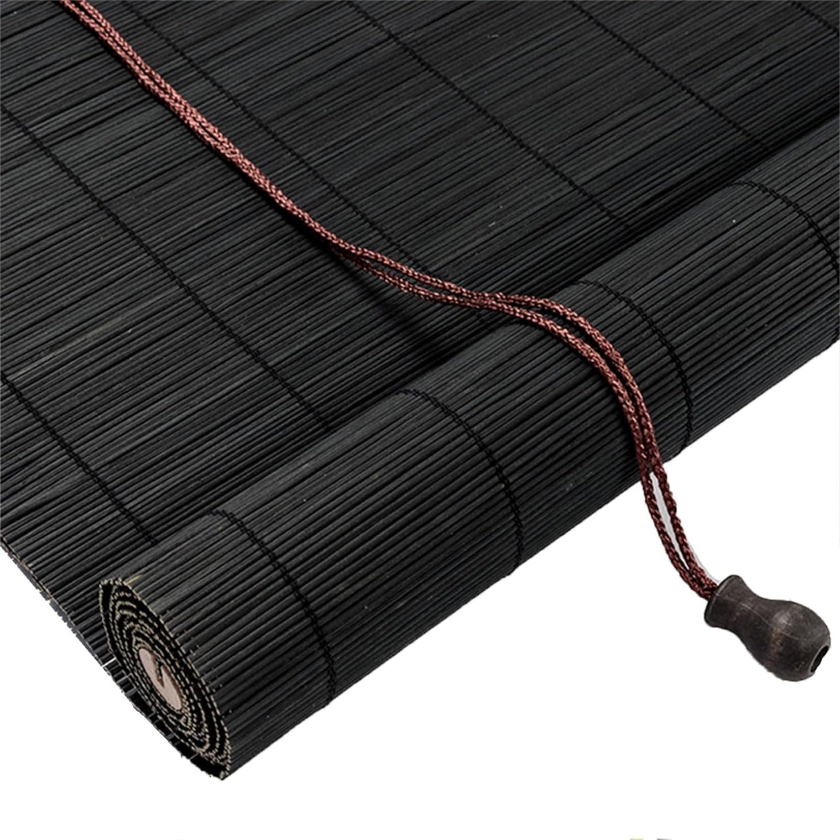 110x150cm Store Enrouleur Exterieur Noir Rideaux Enroulables en Bambou Naturel,Stores à Rouleau en Bambou pour Fenêtre et Porte,Protection Solaire, Tirage Latéral, Occultant,Respirant