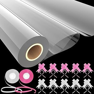 Wise Linkers Clear Cellophane Wrap for Gift Baskets (100 ft x 16 in) - Cellophane Roll with 10 Pull Bows and 2 Ribbons - Perfect for Florists, Gift Baskets, Bouquets, Easter Baskets & Boxes