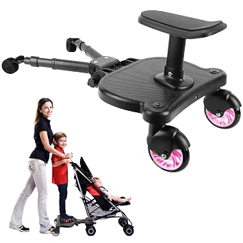 2026 New-Universal Stroller Board with Detachable Seat, 2in1 Sit and Stand Stroller Connectors for Most Strollers, Holds Children Up to 55 LBs Stroller Standing BoardPink