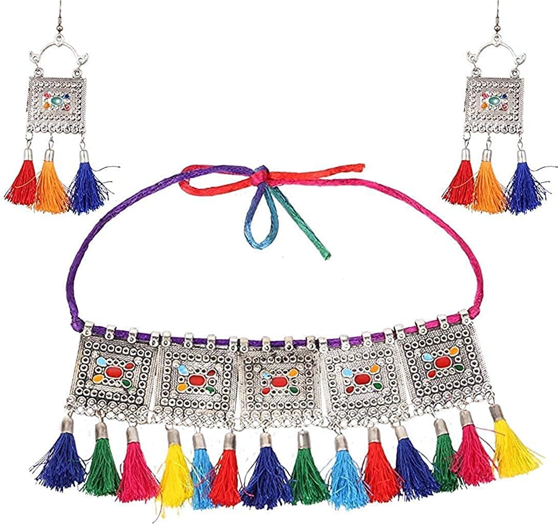 SPJewellery Set for Women Oxidized Silver color Oxidised Tribal Cotton Thread Jewellery Set for Women & Girls