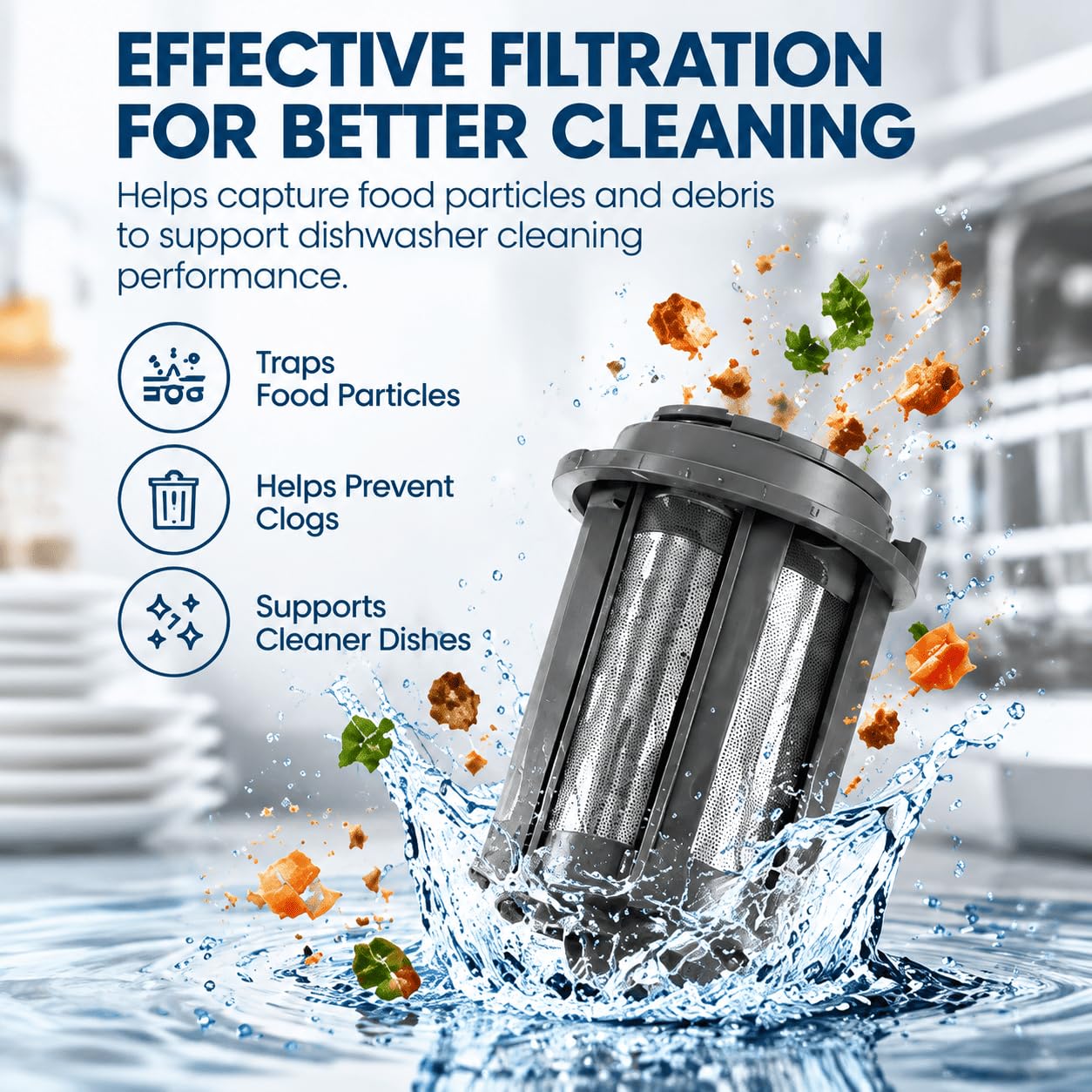 Filtro Lavastoviglie per Whirlpool WIO3T133 2018-2023,Apparecchi Filtrazione Fine