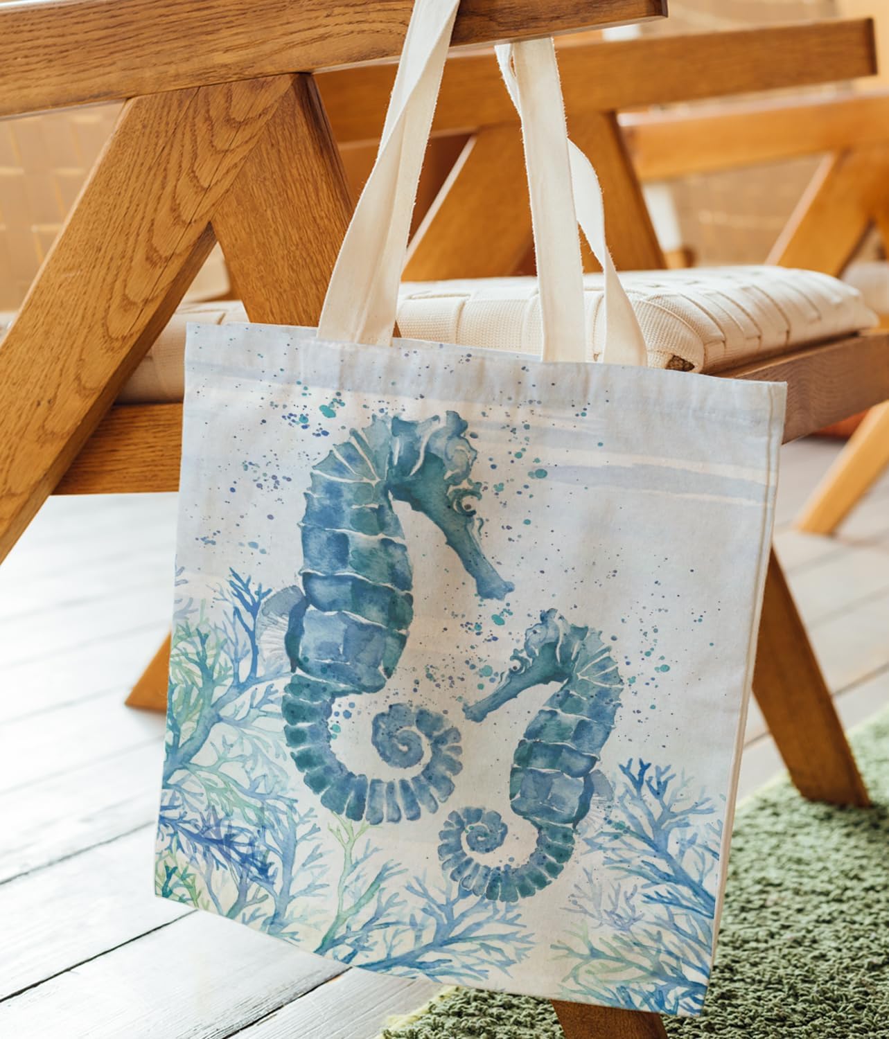 Beach Tote Bags for Women, Seahorse Canvas Tote Bag, Beach Lover Gifts Tote Bag, Reusable Grocery Bags Shopping Bags - Image 5