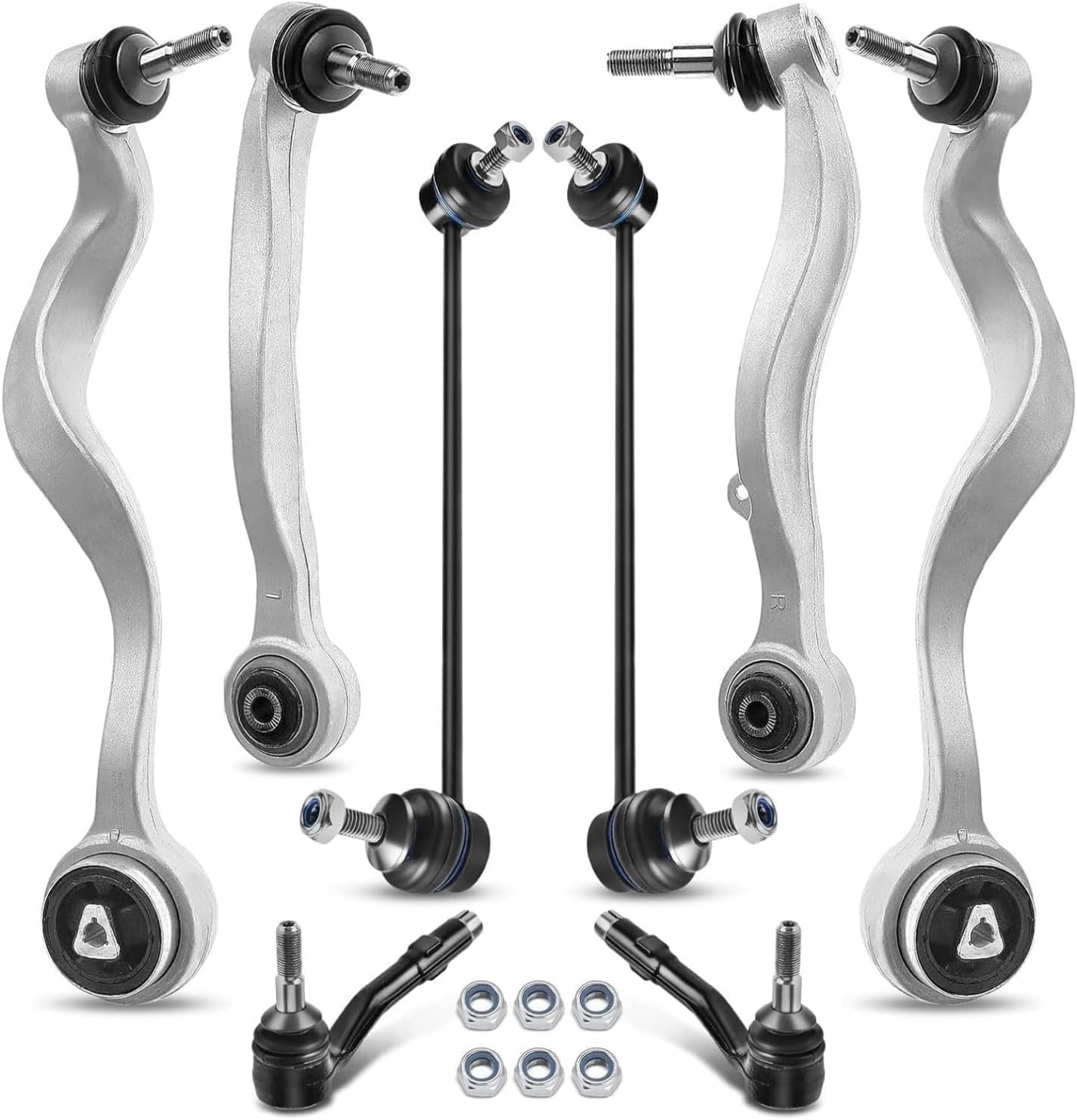 Front Suspension Kit 8Pcs – Control Arms (Rearward & Forward), Ball Joints, Sway Bar Links, Tie Rod Ends – Fit for BMW 525i 528i 530i 535i 545i 550i 2004–2010 – DYZJKWJW