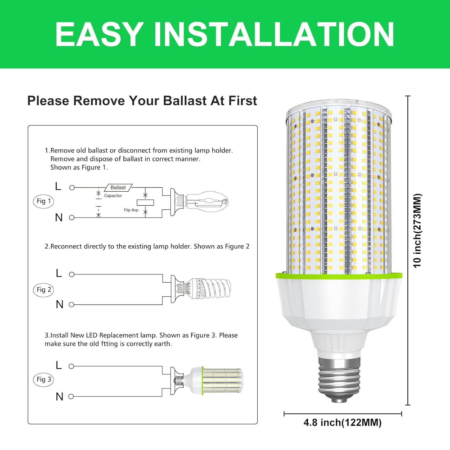 12 Pack 480V 100W LED Corn Light Bulb ETL Listed 15 500LM LED Cob Corn Bulb E39 Base — view 5