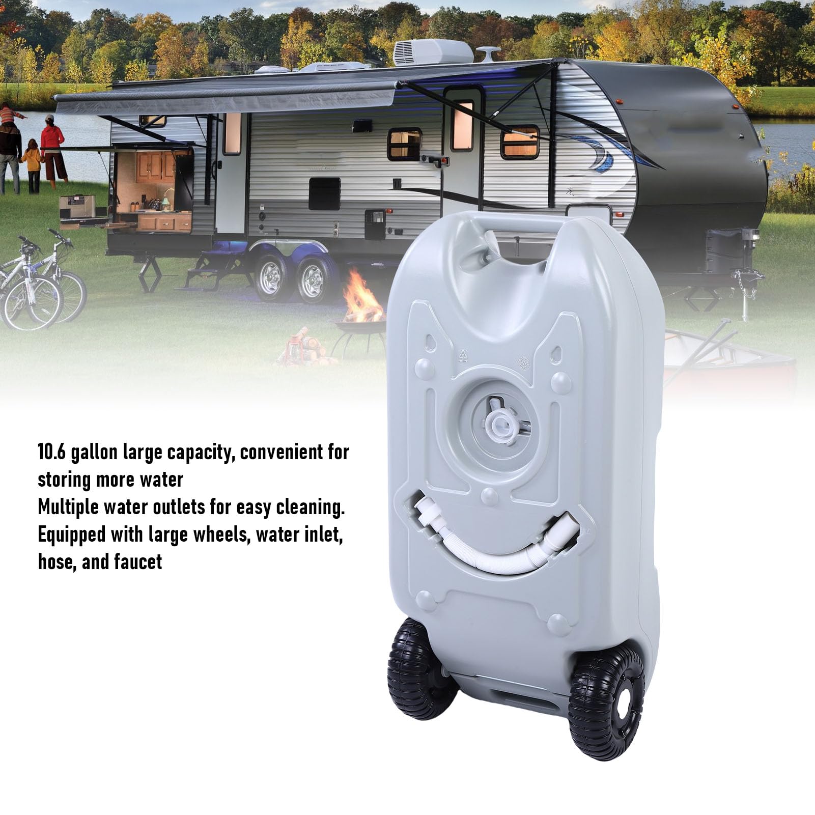 Tragbarer 10,6-Gallonen-Wassertank mit Metallgriff und Großen Rädern, Ideal für Wohnmobil-Camping und Outdoor-Aktivitäten