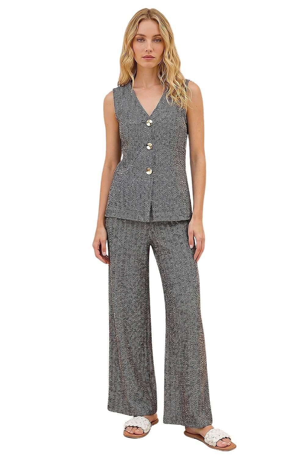Roman Women's Grey Herringbone Stretch Trouser Size 14