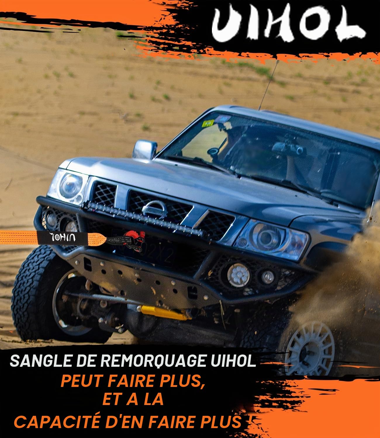 Câble de remorquage pour voiture, 12T, avec manille haute résistance, résistance à la rupture de 12 000 kg, 5 m x 5 cm, corde de remorquage d'urgence avec étui, améliorée, sûre