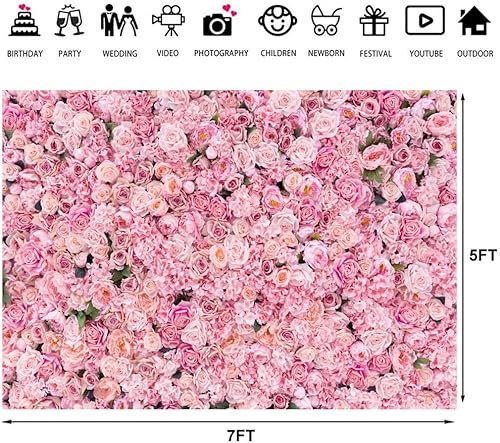 Miniatura 8 de Telón de fondo rosa rosa de 7 x 5 pies, telón de fondo con temática de flores, para boda, despedida de soltera, niñas, cumpleaños, fiesta de
