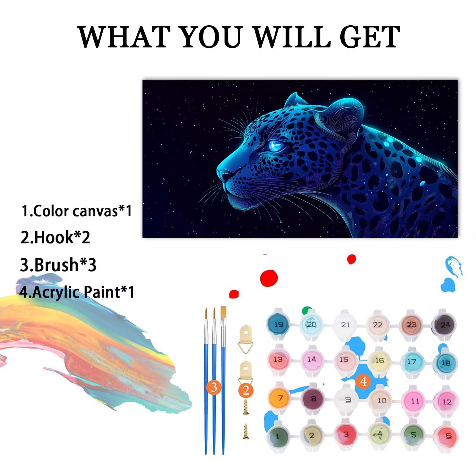 Malowanie według numerów dla dorosłych Leopard, DIY Malowanie według numerów Dzieci Początkujący, Śliczny zestaw DIY dla dorosłych z 3 pędzlami i farbami Akryl Malowanie według numerów Dekoracja domu