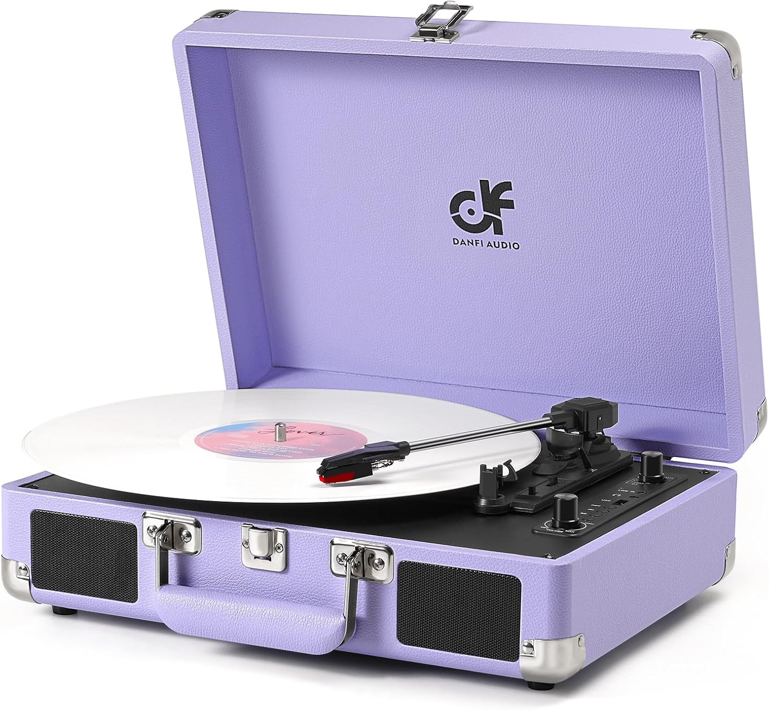Audio Purple Bluetooth Vinyl Record Player with Dual Speakers, USB Recording, Portable 3-Speed Suitcase Turntable, RCA/AUX/Headphone Output