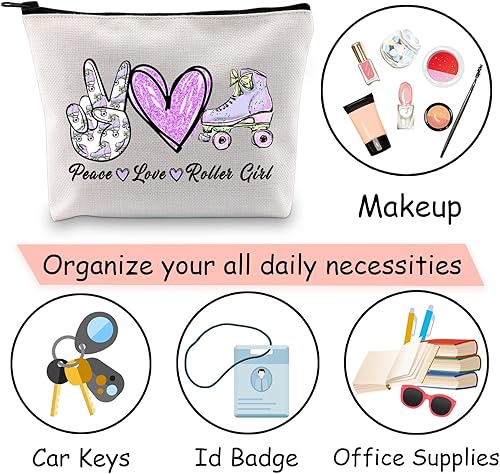 Miniatura 7 de JXGZSO Bolsa de maquillaje para patinaje sobre ruedas, bolsa de rodillo de amor de paz, bolsa de patinaje para fanáticos del equipo, regalo para