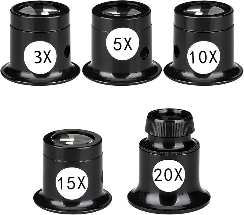 5 Pieces Portable Monocular Magnifier Jewelers Loupe 3X/5X/10X/15X/20X Handheld Magnifier Dome Optics Lens Magnifying Glass Eye Loops Magnifier for Jewelry Coins Textile Optical Circuit