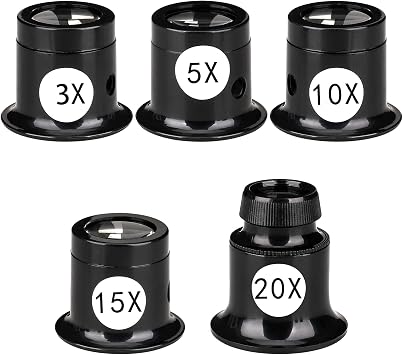 5 Pieces Portable Monocular Magnifier Jewelers Loupe 3X/5X/10X/15X/20X Handheld Magnifier Dome Optics Lens Magnifying Glass Eye Loops Magnifier for Jewelry Coins Textile Optical Circuit