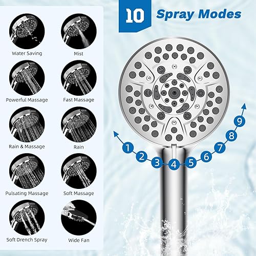 Miniatura 3 de Hibbent Combo de Cabezal de Ducha de Lluvia con Doble Filtro de 5 Chorros, Cabezal de Ducha de Alta Presión de 13'' con Ducha de Mano de 10 Modos de