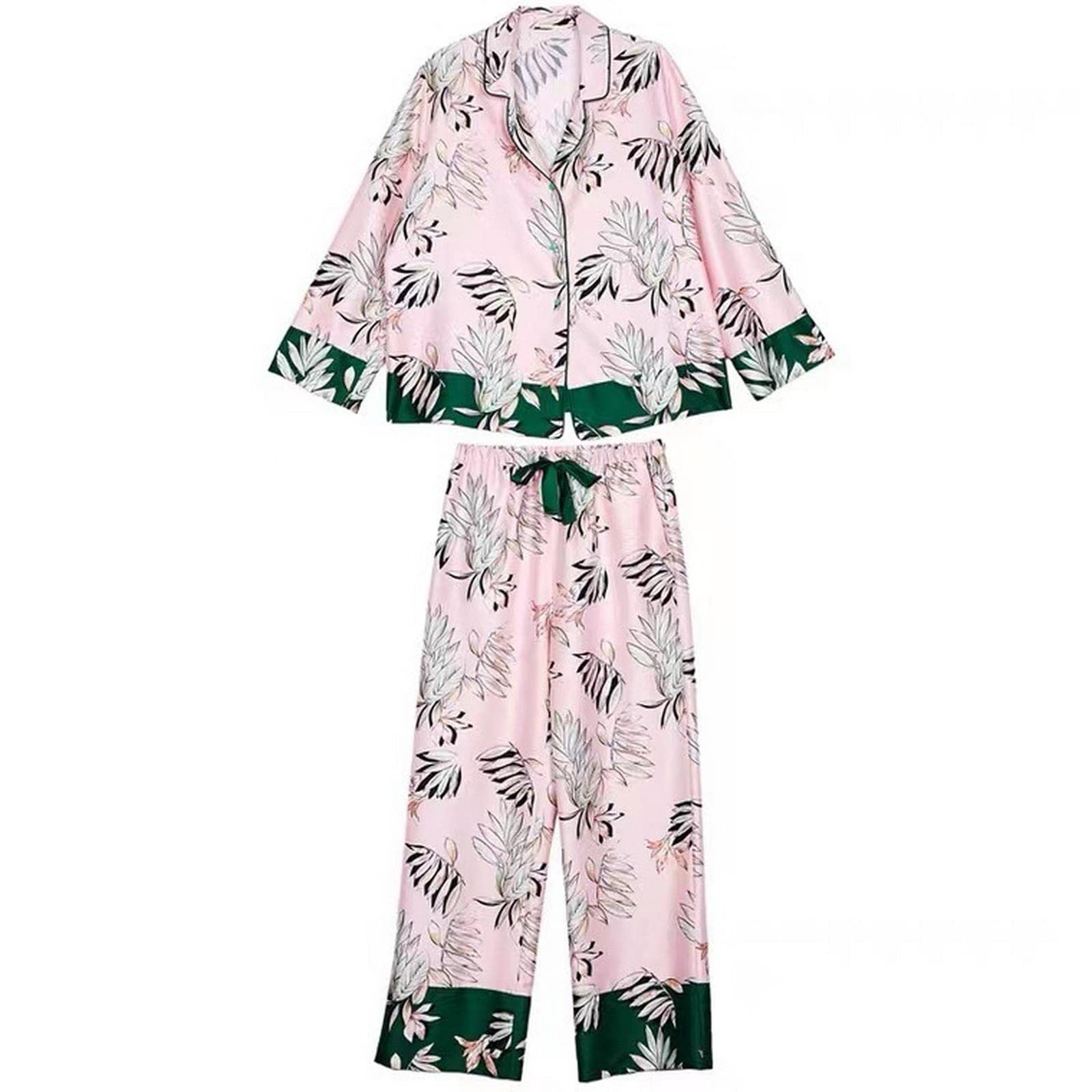 Pigiama Donna Stampa Floreale Donne Pigma Set Rosa Inverno Inverno Signore Abiti da Casa Autunno Pijama 2 Pezzi con Pantaloni Indossa