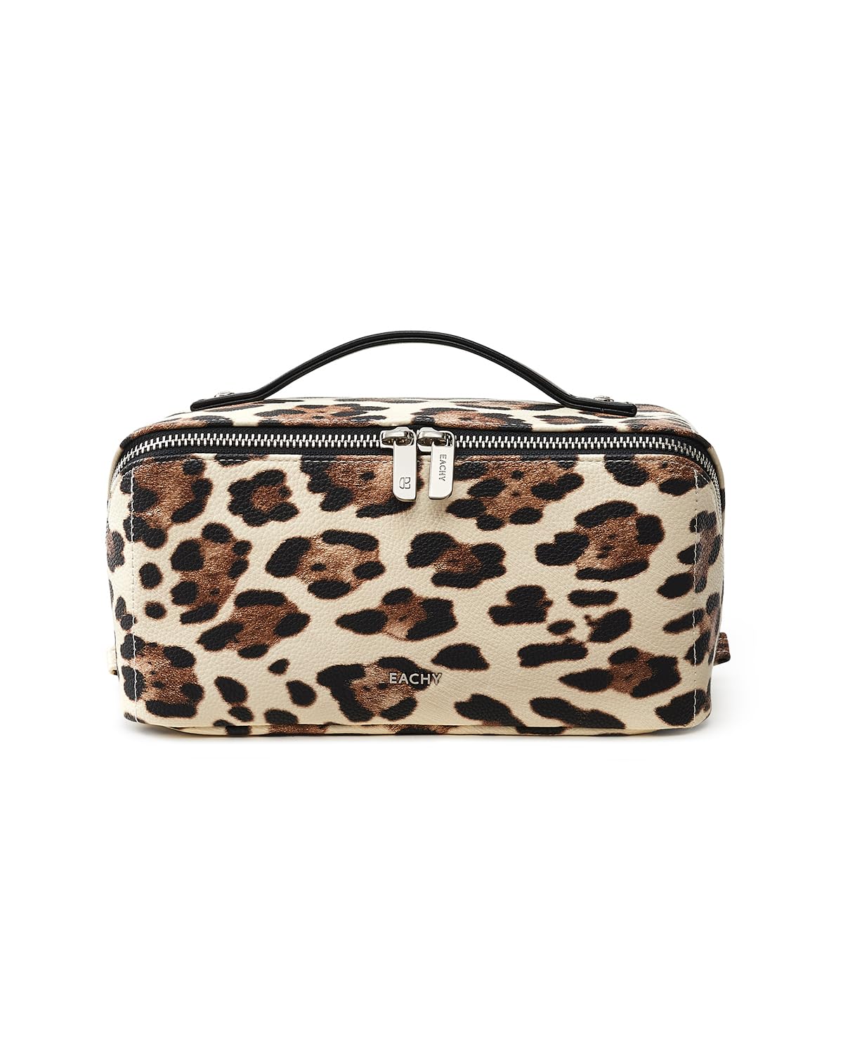 EACHY Travel Makeup Bag for Women, Flat Open Leopard Print Cosmetic Bag
