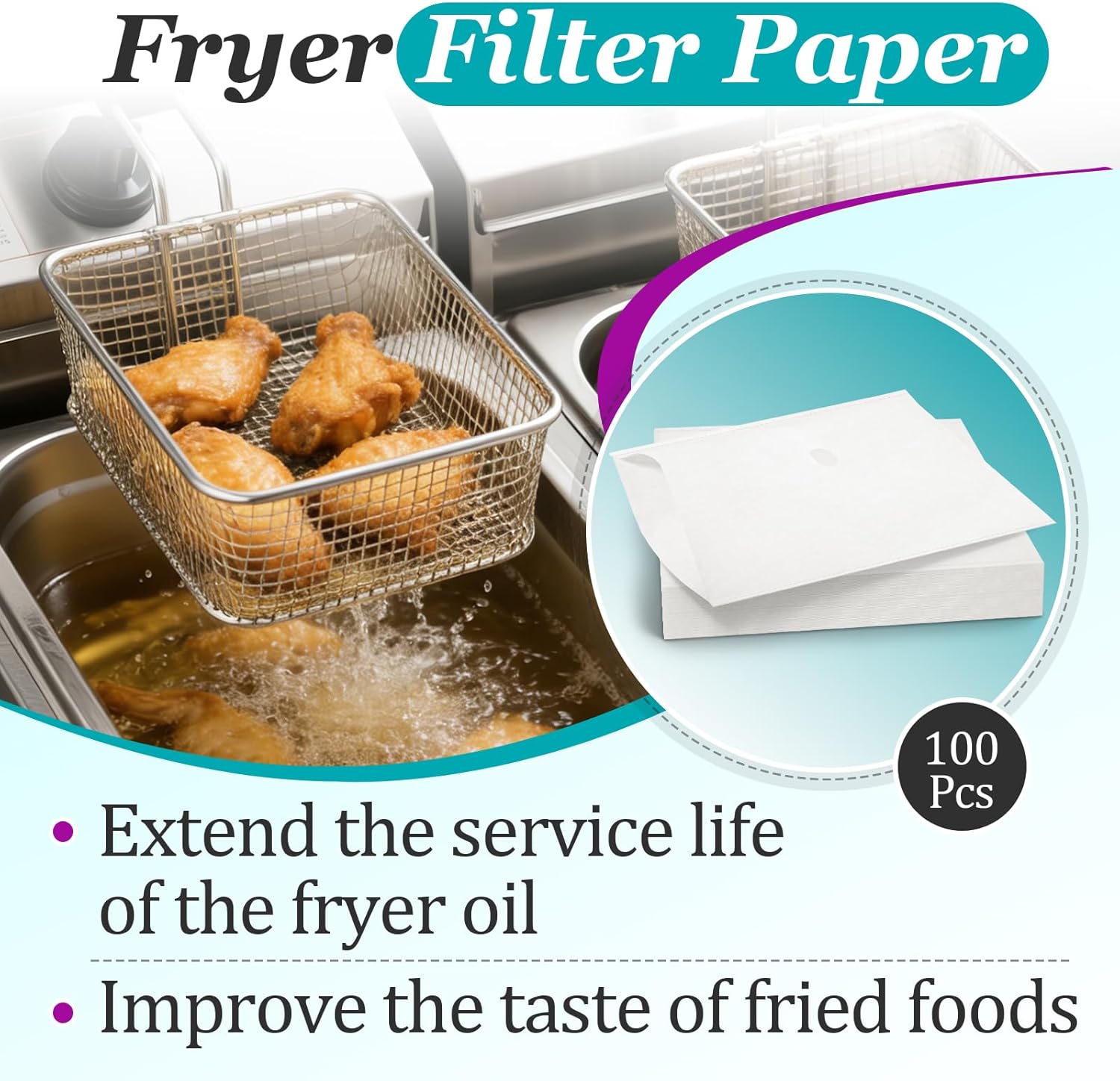 100 Pcs Fryer Filter Paper Envelope Style Compatible with Henny Penny 12102, Commercial Deep Fryer Oil Filtration with a Filter Hole for Restaurants, Food Dining Cars and Hotels